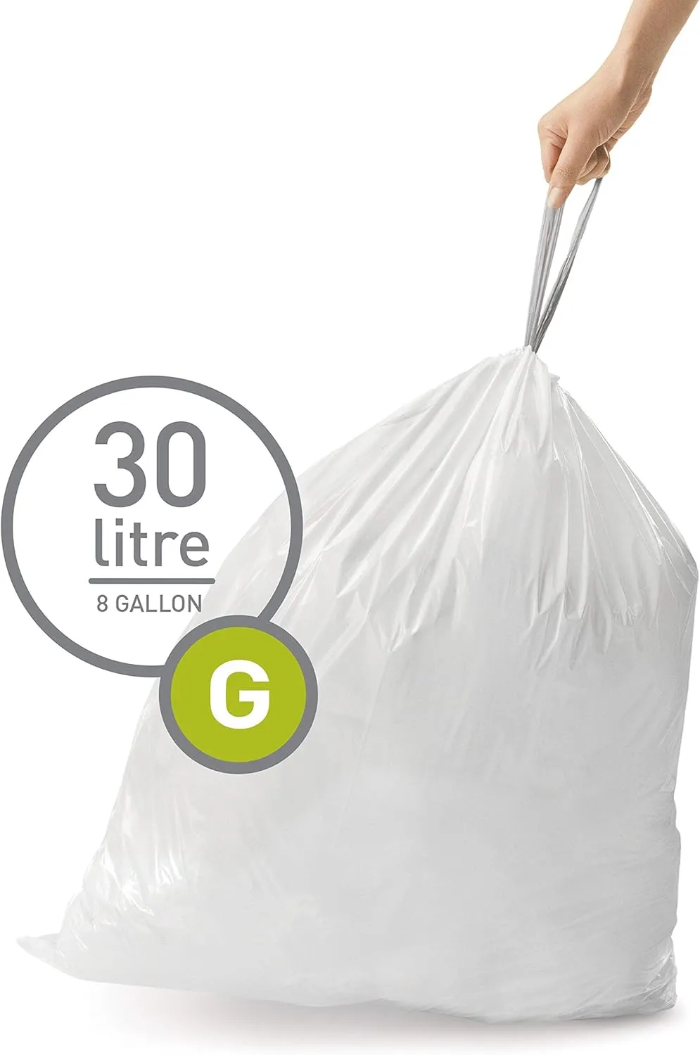 simplehuman Code J Custom Fit Trash Can Liner, 3 refill packs (60 Count), 30-45 Liter / 8-12 Gallon