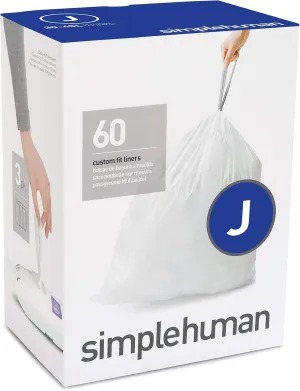 simplehuman Code J Custom Fit Trash Can Liner, 3 refill packs (60 Count), 30-45 Liter / 8-12 Gallon
