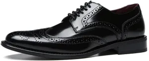 Single Season Dress Shoes for Men Lace Up Brogue Embossed Wing-tip Round Toe Cowhide Slip Resistant Anti-Slip Low Top Classic Very Popular Among Young People
