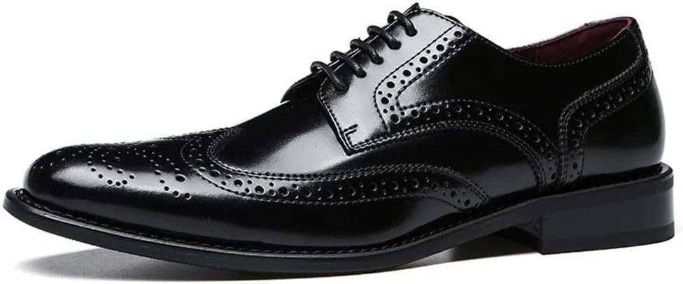 Single Season Dress Shoes for Men Lace Up Brogue Embossed Wing-tip Round Toe Cowhide Slip Resistant Anti-Slip Low Top Classic Very Popular Among Young People