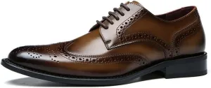 Single Season Dress Shoes for Men Lace Up Brogue Embossed Wing-tip Round Toe Cowhide Slip Resistant Anti-Slip Low Top Classic Very Popular Among Young People