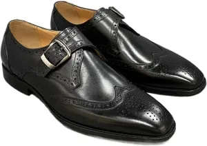 Single Season Dress Shoes for Men Slip On Monk Strap Brogue Embossed Wing-tip Square Toe Cowhide Anti-Slip Block Heel Rubber Sole Low Top Working Very Popular Among Young People (Color : Black