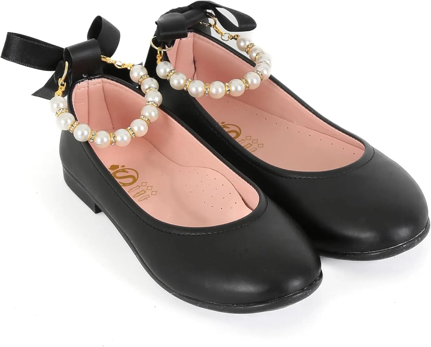 SIRRI Elegant Girls' Mary Jane Flats with Pearl Detail and Ribbon - Perfect for Special Occasions