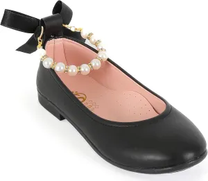 SIRRI Elegant Girls' Mary Jane Flats with Pearl Detail and Ribbon - Perfect for Special Occasions
