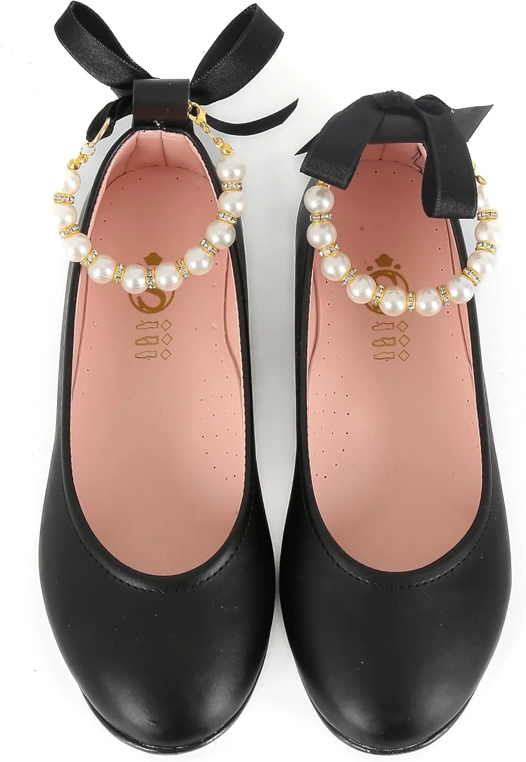 SIRRI Elegant Girls' Mary Jane Flats with Pearl Detail and Ribbon - Perfect for Special Occasions