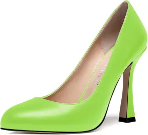 SKYSTERRY Womens Round Toe Casual Office Matte Slip On Spool High Heel Pumps Shoes 4 Inch