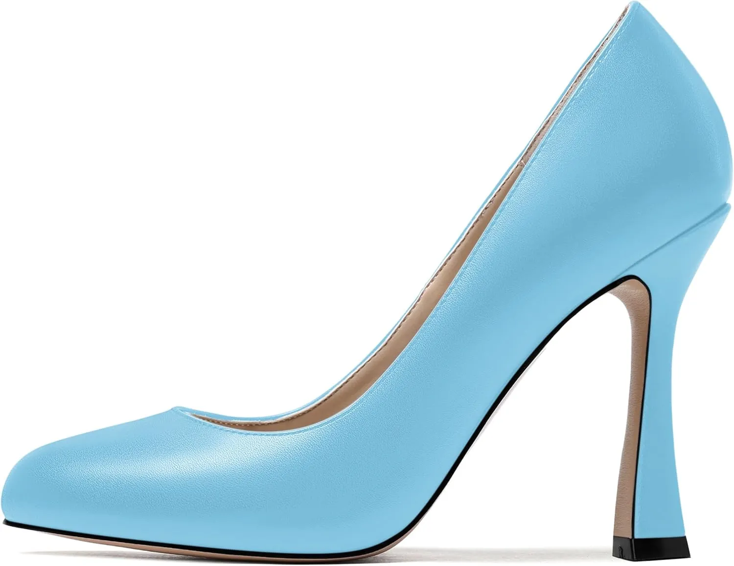 SKYSTERRY Womens Round Toe Casual Office Matte Slip On Spool High Heel Pumps Shoes 4 Inch
