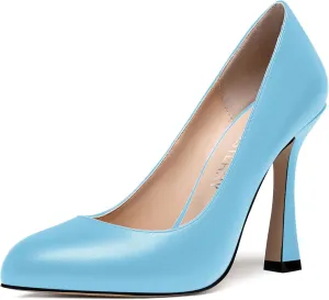 SKYSTERRY Womens Round Toe Casual Office Matte Slip On Spool High Heel Pumps Shoes 4 Inch