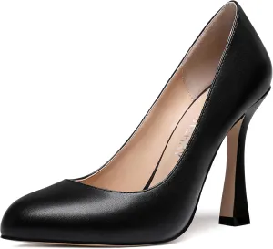 SKYSTERRY Womens Round Toe Casual Office Matte Slip On Spool High Heel Pumps Shoes 4 Inch