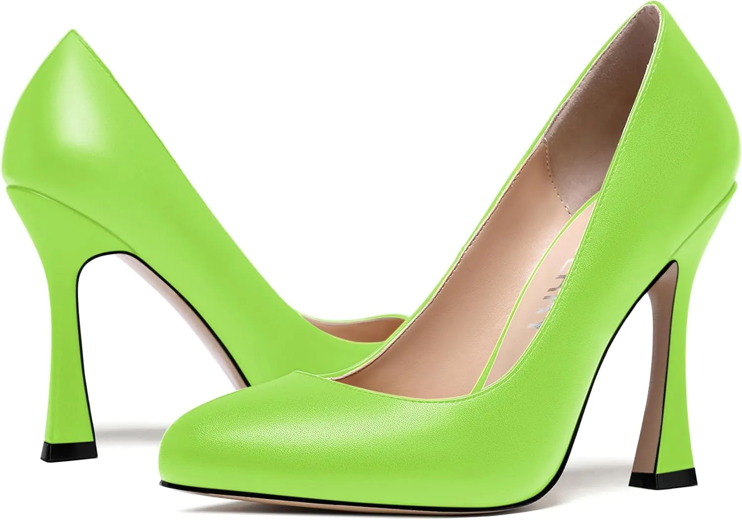 SKYSTERRY Womens Round Toe Casual Office Matte Slip On Spool High Heel Pumps Shoes 4 Inch