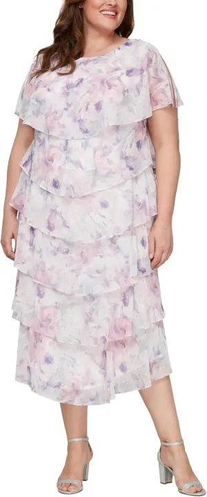 S.L. Fashions Women's Floral Tiered Spring/Summer Wedding Guest, Cocktail Dress, Special Occasion (Plus Size)