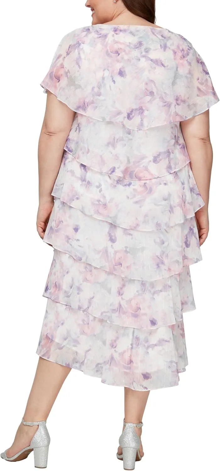 S.L. Fashions Women's Floral Tiered Spring/Summer Wedding Guest, Cocktail Dress, Special Occasion (Plus Size)