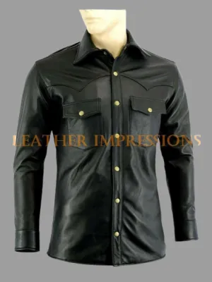 Sleek Leather Button-Up Shirt