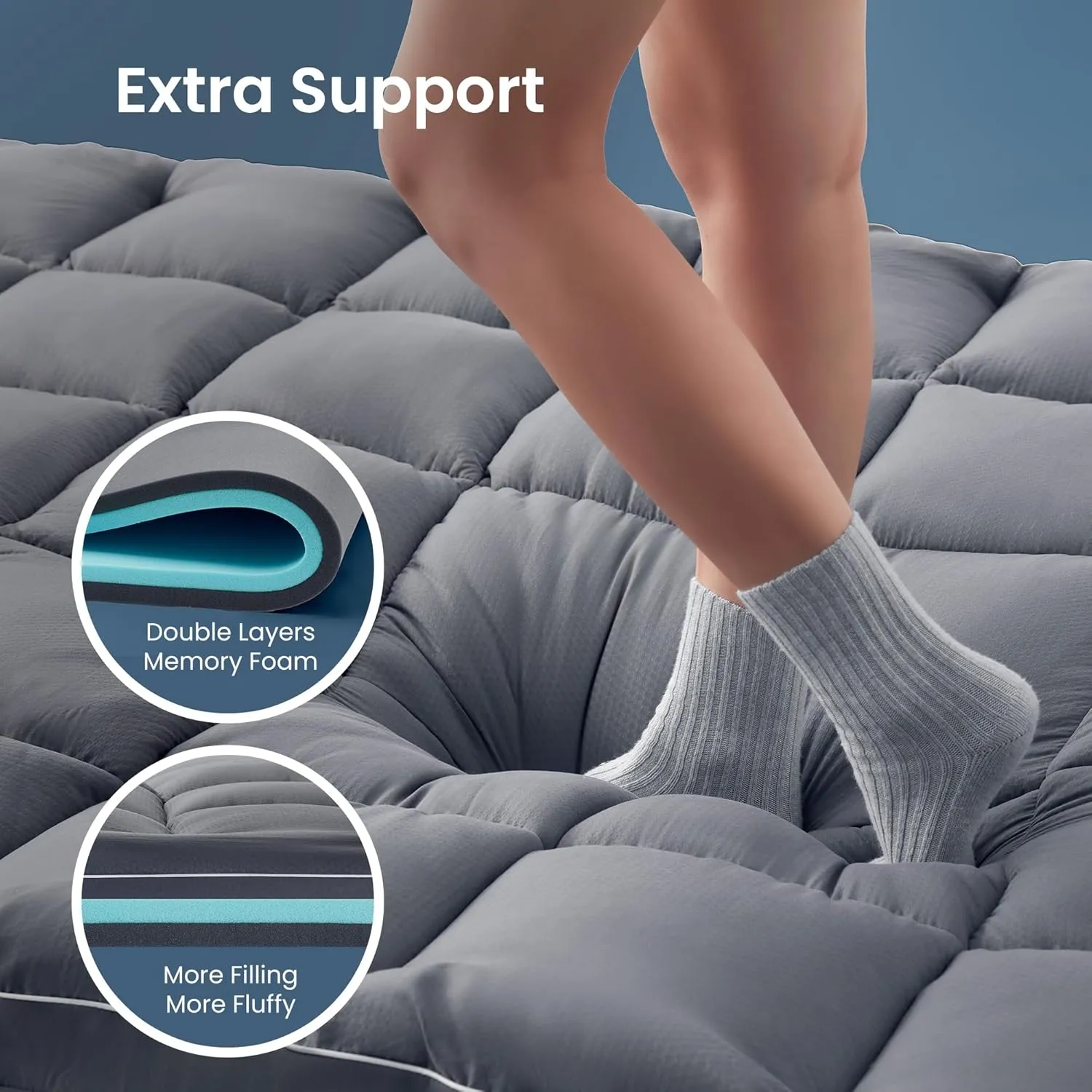 SLEEP ZONE Dual Layer 4 Inch Memory Foam Mattress Topper, 2 inch Cooling Gel Memory Foam Plus 2 inch Alternative Pillowtop Mattress Pad Cover for Back Pain, Comfort Support (Queen)