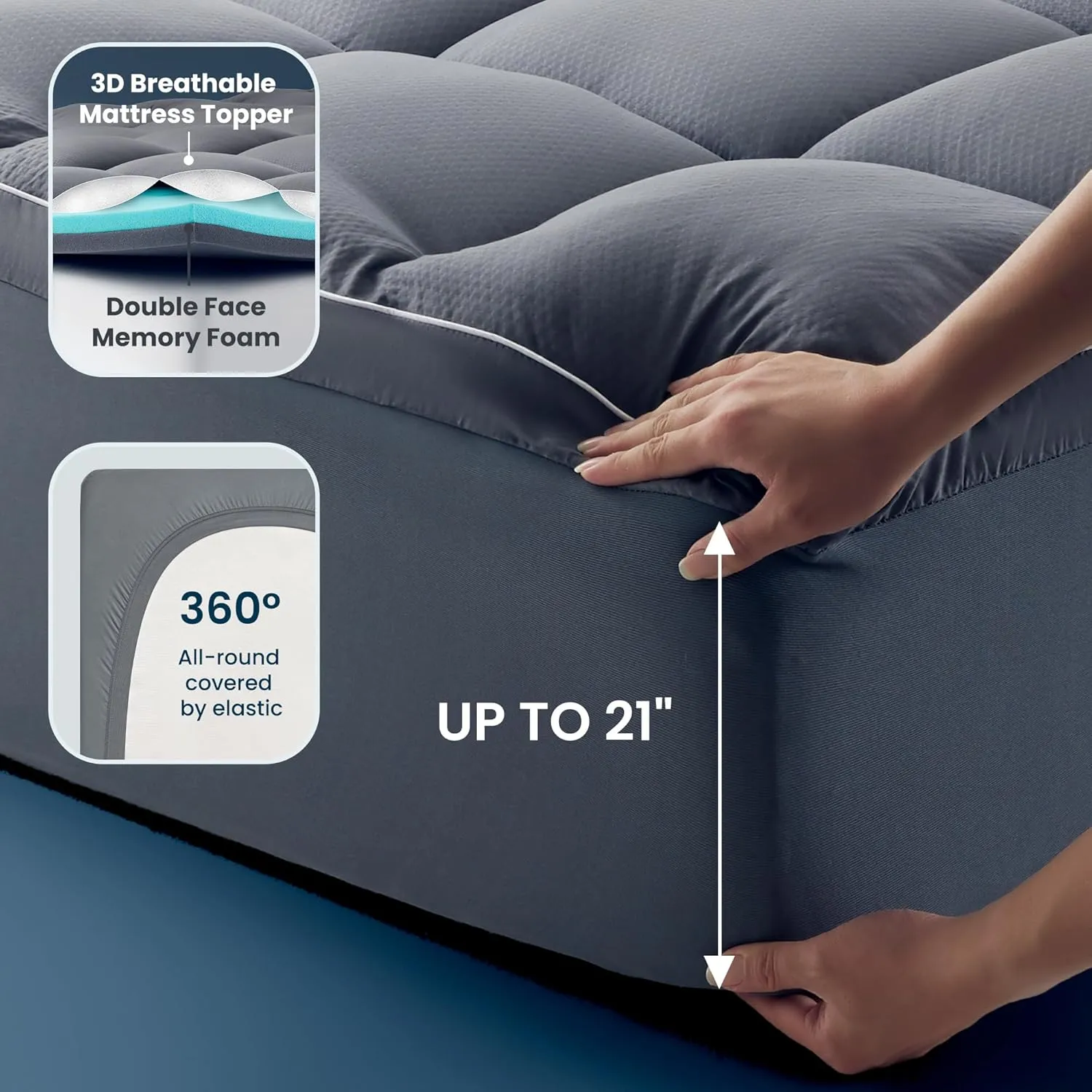 SLEEP ZONE Dual Layer 4 Inch Memory Foam Mattress Topper, 2 inch Cooling Gel Memory Foam Plus 2 inch Alternative Pillowtop Mattress Pad Cover for Back Pain, Comfort Support (Queen)