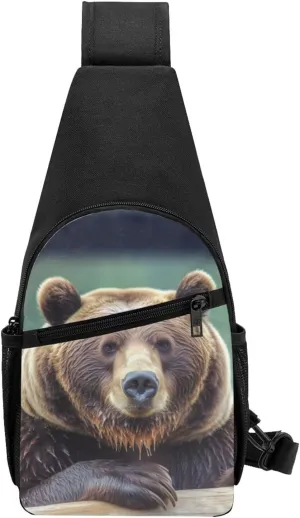 Sling Backpack Crossbody Sling Bag Grizzly bear Chest Bag Daypack Fanny Pack Cross Body Bag for Outdoors Hiking