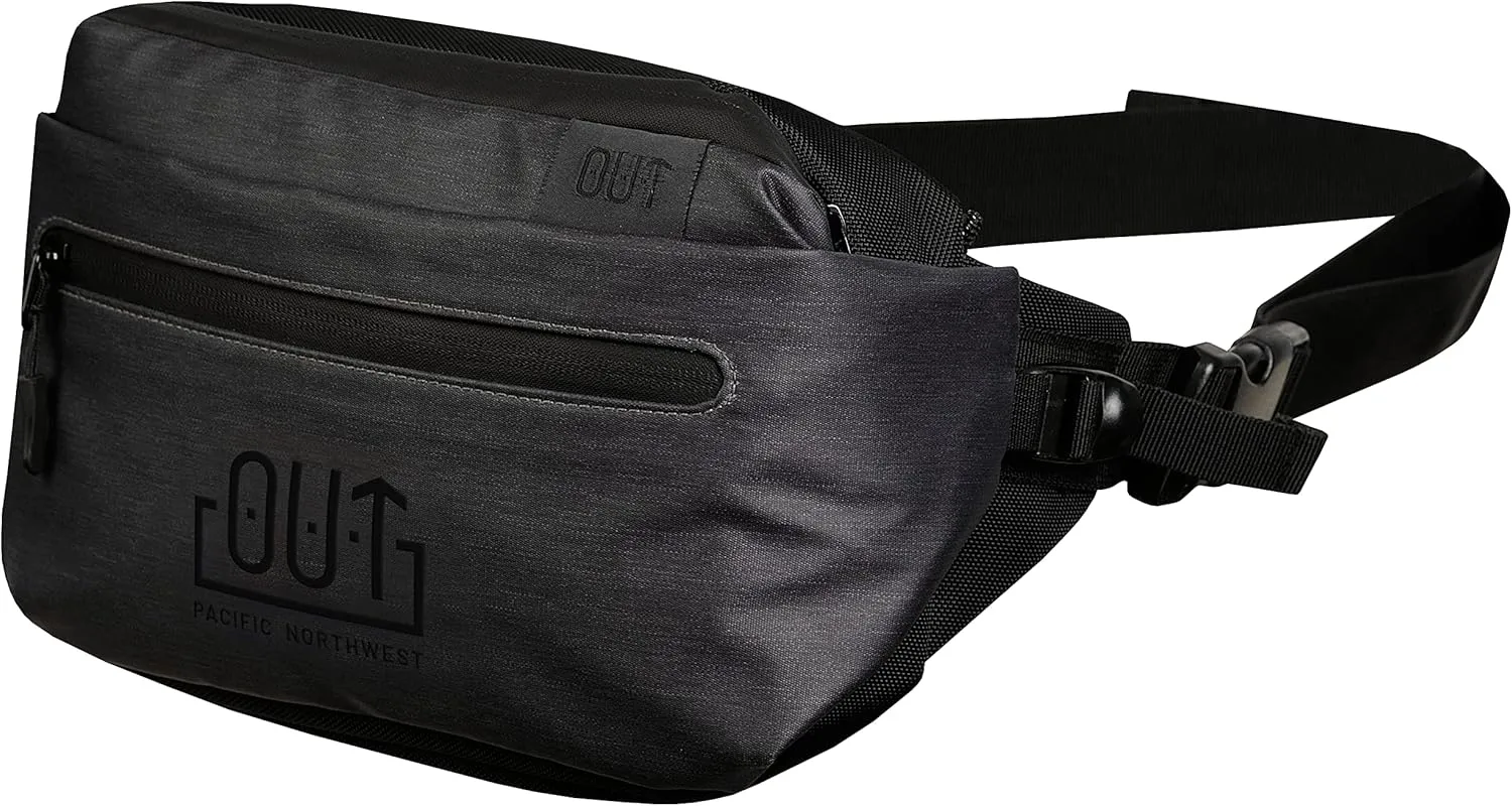 Sling Backpack Water Resistant Travel Bag, Large Fanny Pack for Men and Women with Adjustable Wide Strap and Multiple Pockets for Sport and Outdoor (Black Logo)