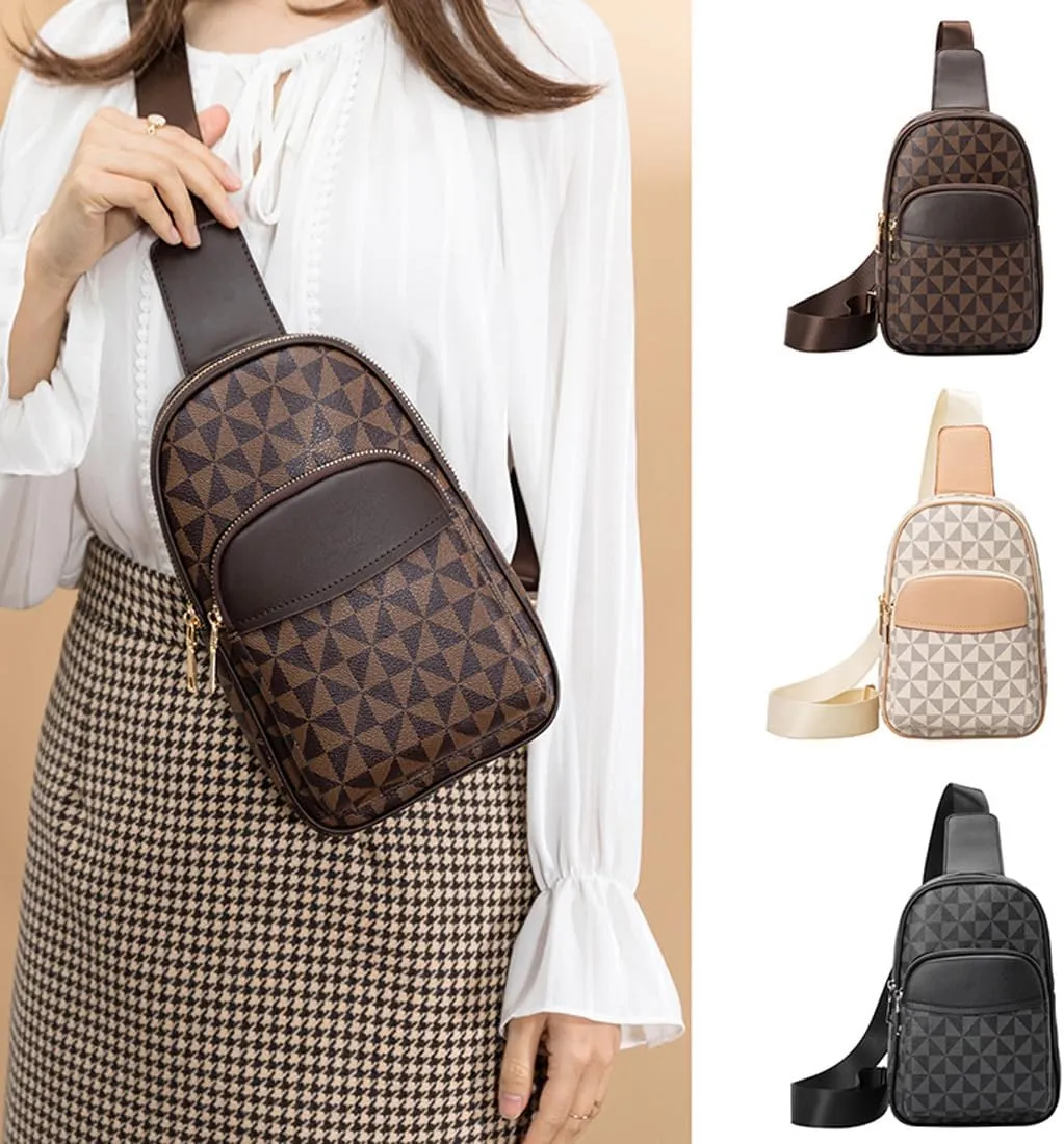 Sling Bag for Women Leather Pattern Crossbody Fanny Packs Chest Bag Vintage Single Shoulder 10 Inch Casual Chest Bag (Brown)