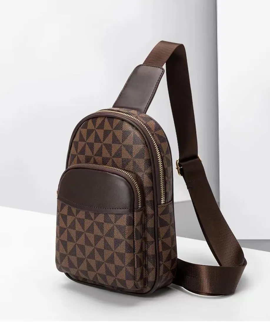 Sling Bag for Women Leather Pattern Crossbody Fanny Packs Chest Bag Vintage Single Shoulder 10 Inch Casual Chest Bag (Brown)