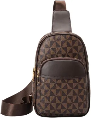 Sling Bag for Women Leather Pattern Crossbody Fanny Packs Chest Bag Vintage Single Shoulder 10 Inch Casual Chest Bag (Brown)