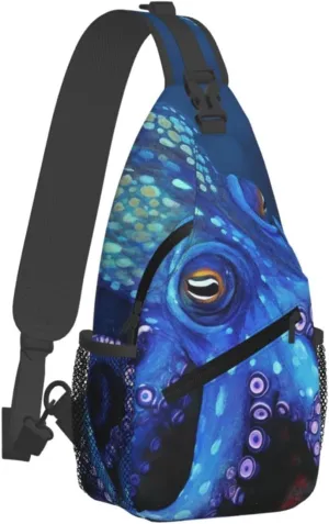 Sling Bag for Women Men Chest Bag Blue Octopus Crossbody Bag Small Sling Backpack Fanny Packs Hiking Daypack