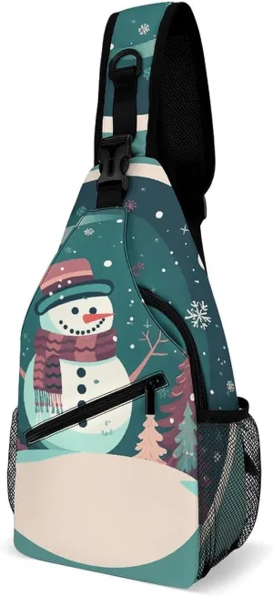 Sling Bag for Women Men Chest Bag Cartoon Cute Snowman Crossbody Bag Small Sling Backpack Daypack Fanny Packs