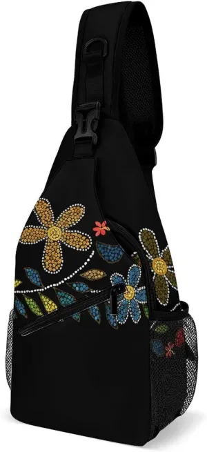 Sling Bag for Women Men Chest Bag Flowers Made of Dots Crossbody Bag Small Sling Backpack Daypack Fanny Packs