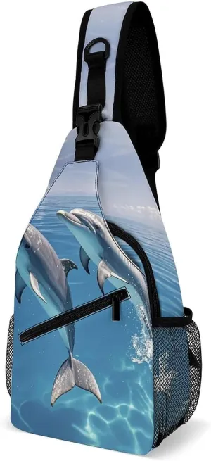 Sling Bag for Women Men Chest Bag Two Dolphins Crossbody Bag Small Sling Backpack Daypack Fanny Packs