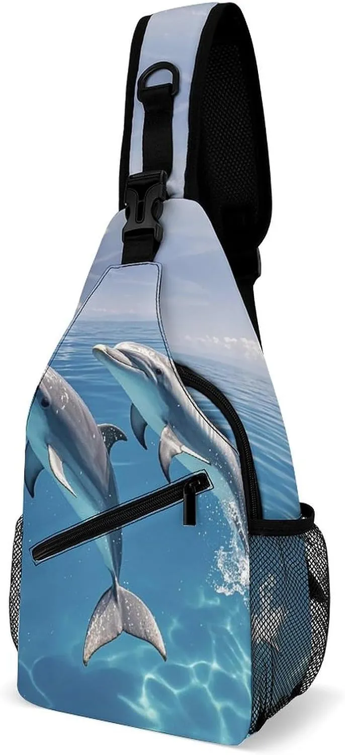 Sling Bag for Women Men Chest Bag Two Dolphins Crossbody Bag Small Sling Backpack Daypack Fanny Packs