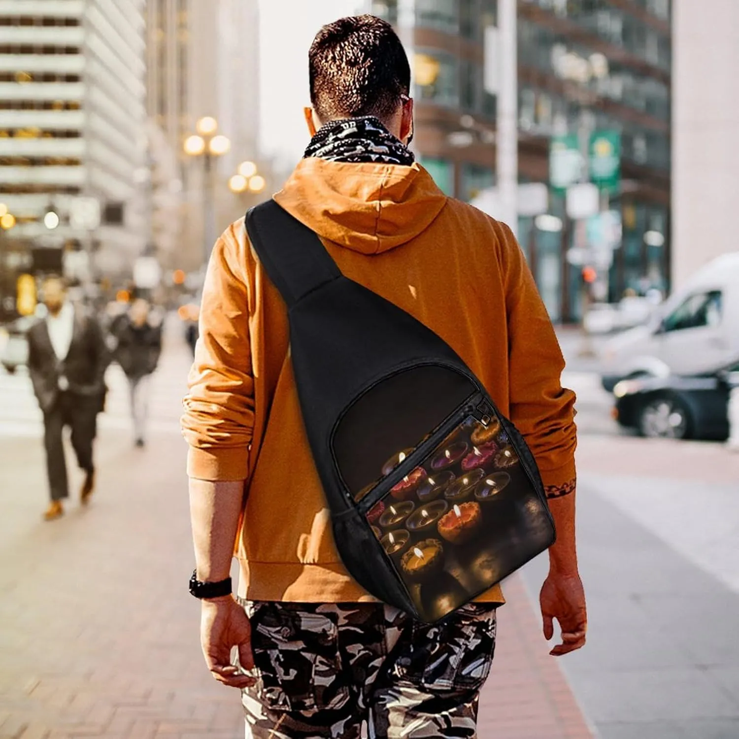 Sling Bag for Women Men Crossbody Bag Chest Bag Brown Wooden Sling Backpack Fanny Packs Travel Hiking Daypack