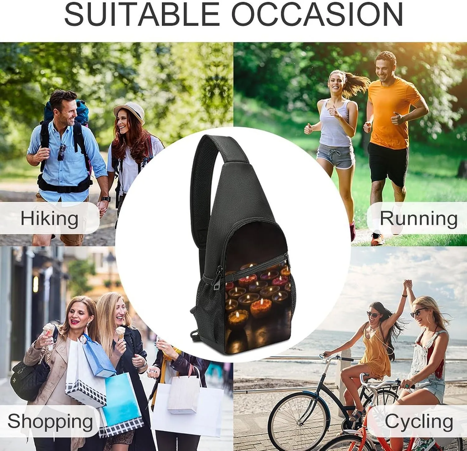 Sling Bag for Women Men Crossbody Bag Chest Bag Brown Wooden Sling Backpack Fanny Packs Travel Hiking Daypack