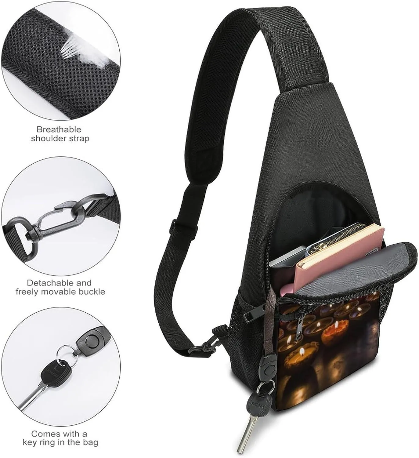 Sling Bag for Women Men Crossbody Bag Chest Bag Brown Wooden Sling Backpack Fanny Packs Travel Hiking Daypack