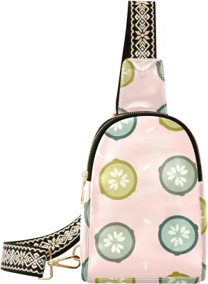 Sling Bag Leather Crossbody Bags Cucumber Slice Waist Packs Fanny Pack Chest Bag Travel Purse for Women Traveling Daily Shopping