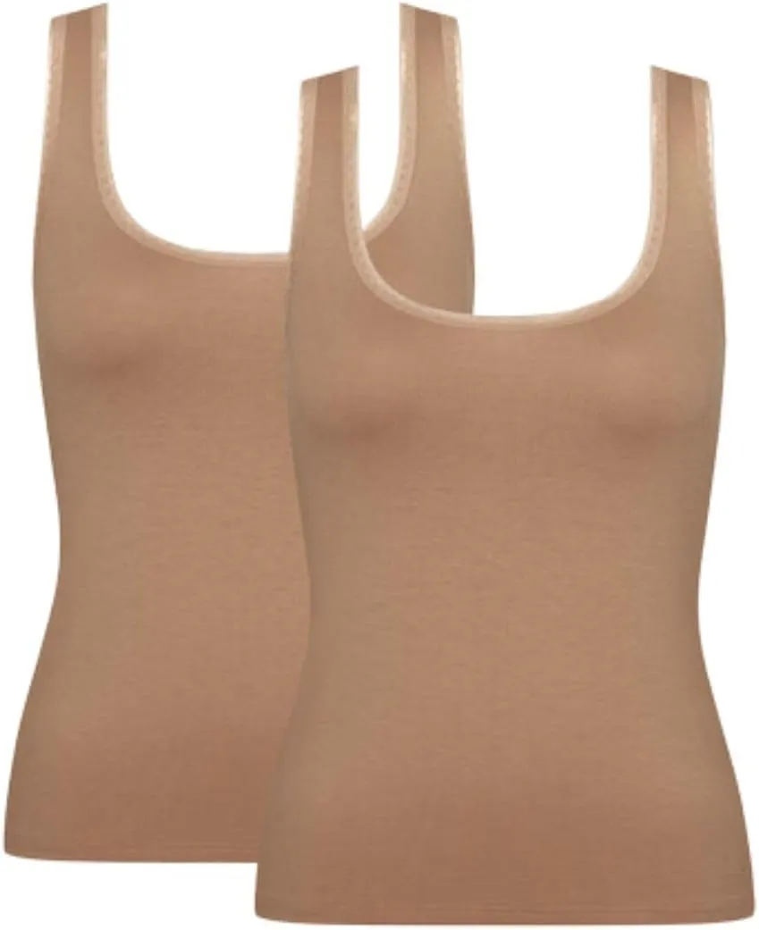 Sloggi Vest GO Tank Top 2 Pack 96% Cotton Loungewear Pyjama Multipack Camisole, Medium, Nostalgic Brown
