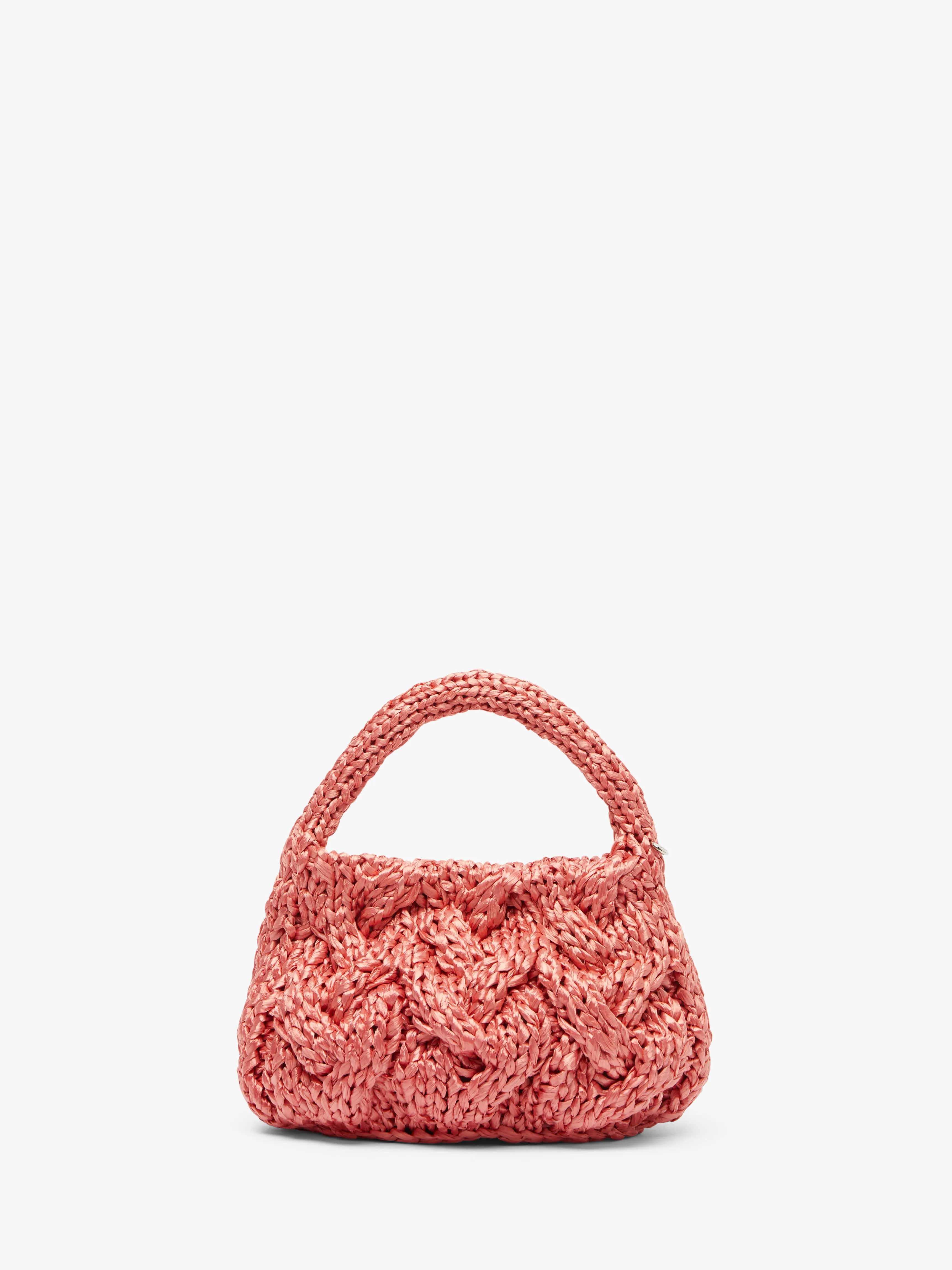 SMALL CABLE KNIT BAG - RAFFIA TOP HANDLE BAG