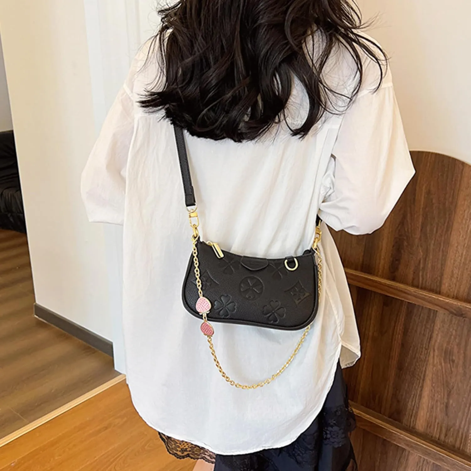 Small Crescent Shoulder Bag Crossbody Purse for Women Cute Floral Pattern Half Moon Purse for Work Shopping Party