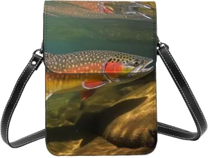 Small Crossbody Bags for Women Leather Cell Phone Purse Travel Wallet Brook Trout Fly Fishing Cell Phone Bag Adjustable Strap