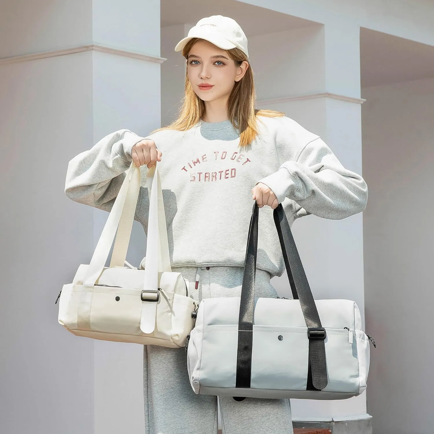 Small Gym Bag For Women Mini Gym Duffle Bag with Wet Compartment Waterproof Sports（White Small）