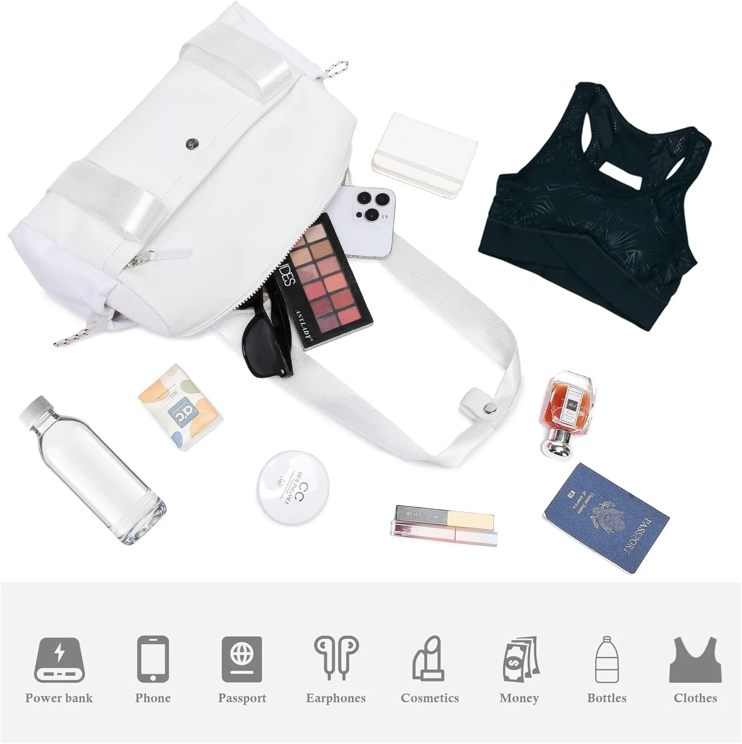 Small Gym Bag For Women Mini Gym Duffle Bag with Wet Compartment Waterproof Sports（White Small）