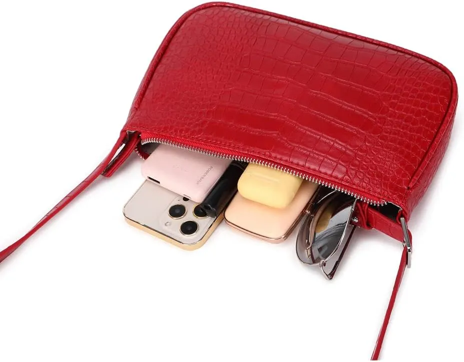 Small Purse for Women, Adjustable Shoulder Bags Crocodile Pattern Clutch Purse with Zipper Closure Retro