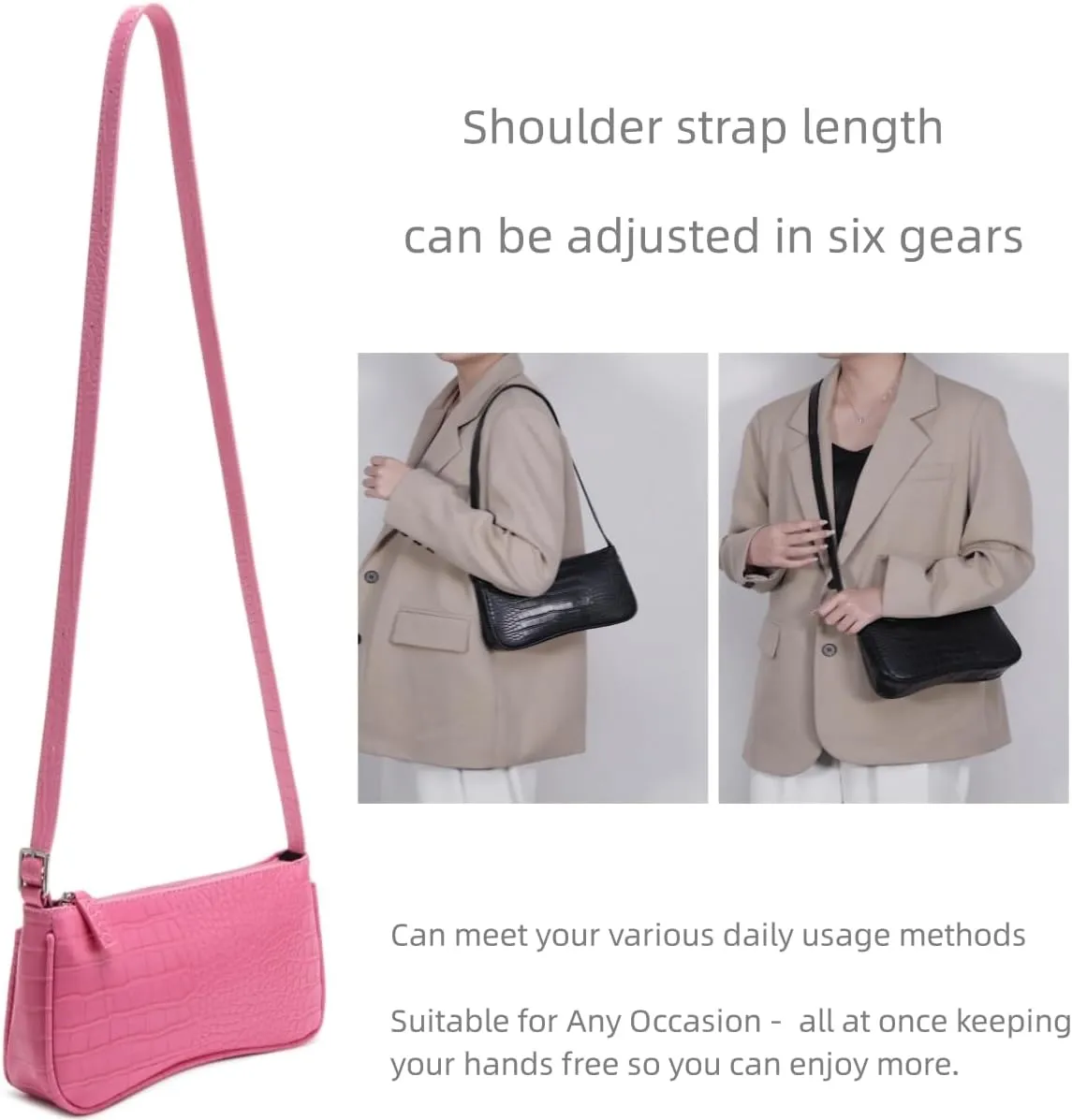 Small Purse for Women, Adjustable Shoulder Bags Crocodile Pattern Clutch Purse with Zipper Closure Retro