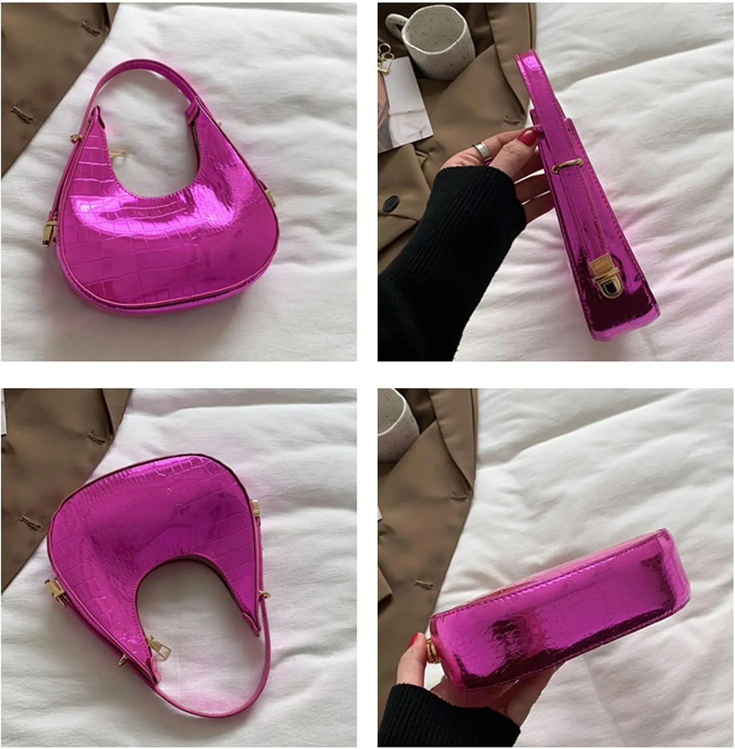Small Shoulder Bags for Women Crocodile Pattern Leather Handbag Under the Arm Purse with Zipper Closure