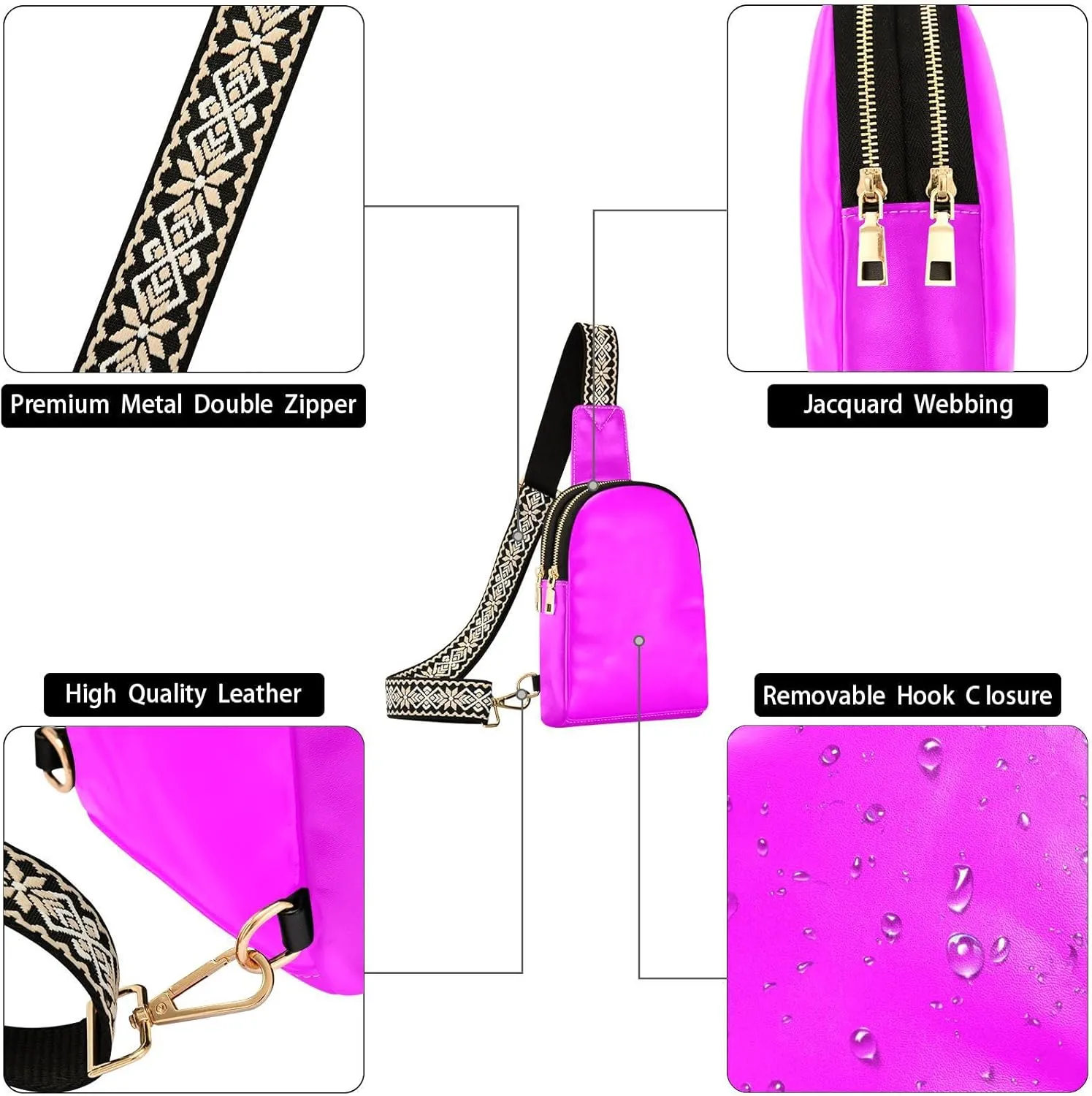 Small Sling Bag for Women Bright Purple Crossbody Fanny Packs for Travel, Casual 20805