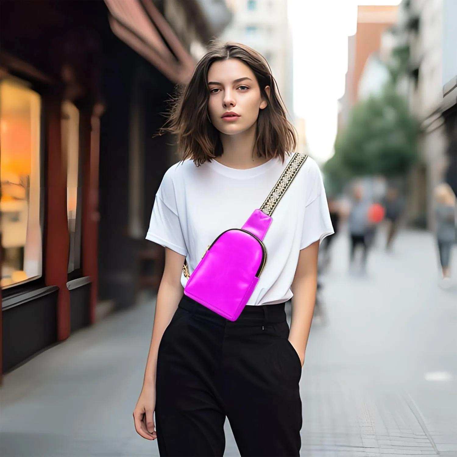 Small Sling Bag for Women Bright Purple Crossbody Fanny Packs for Travel, Casual 20805