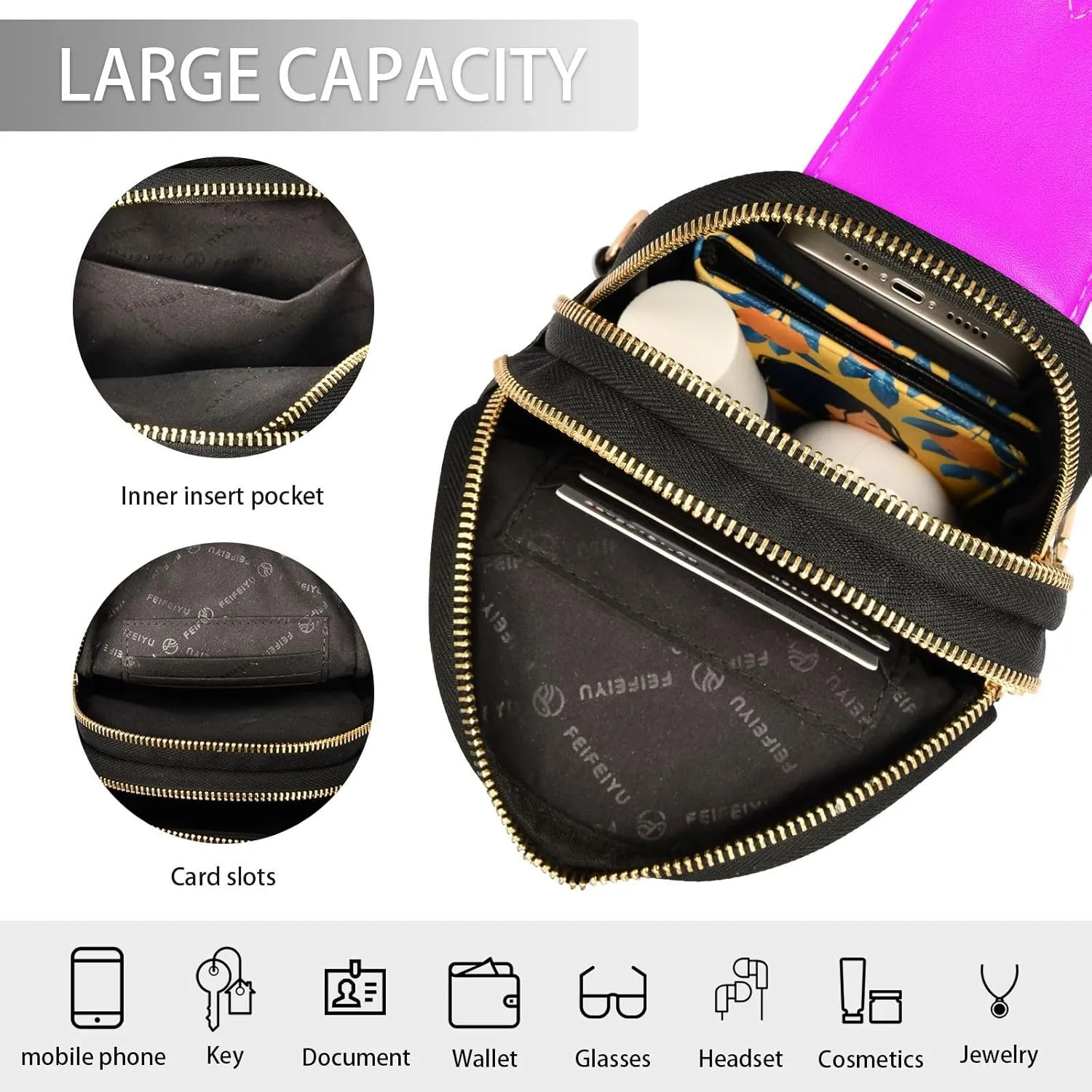 Small Sling Bag for Women Bright Purple Crossbody Fanny Packs for Travel, Casual 20805