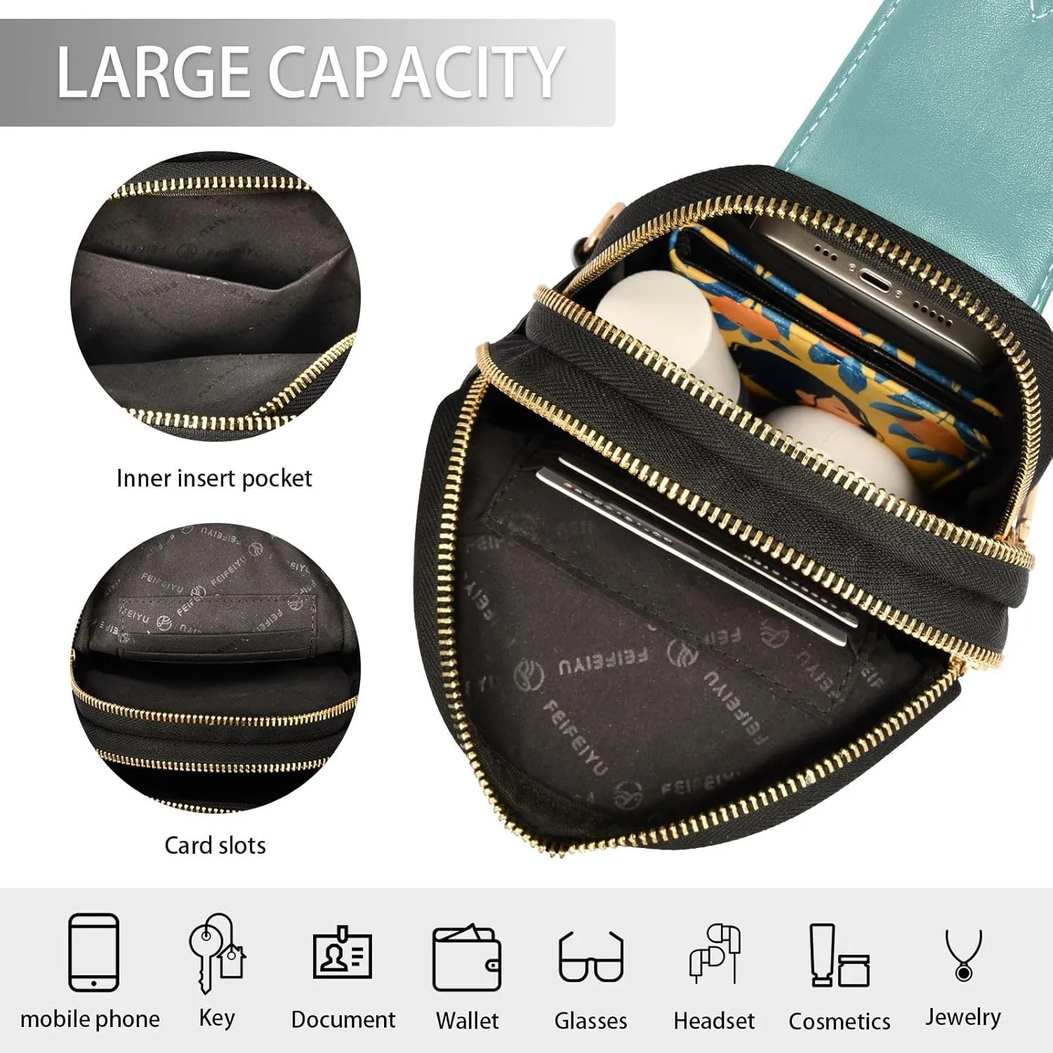 Small Sling Bag for Women Cadetblue Crossbody Fanny Packs for Travel, Casual 20849