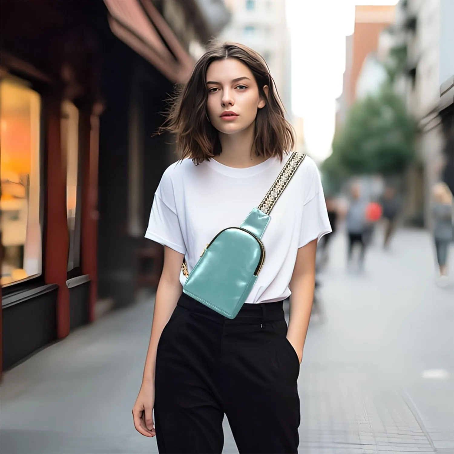 Small Sling Bag for Women Cadetblue Crossbody Fanny Packs for Travel, Casual 20849