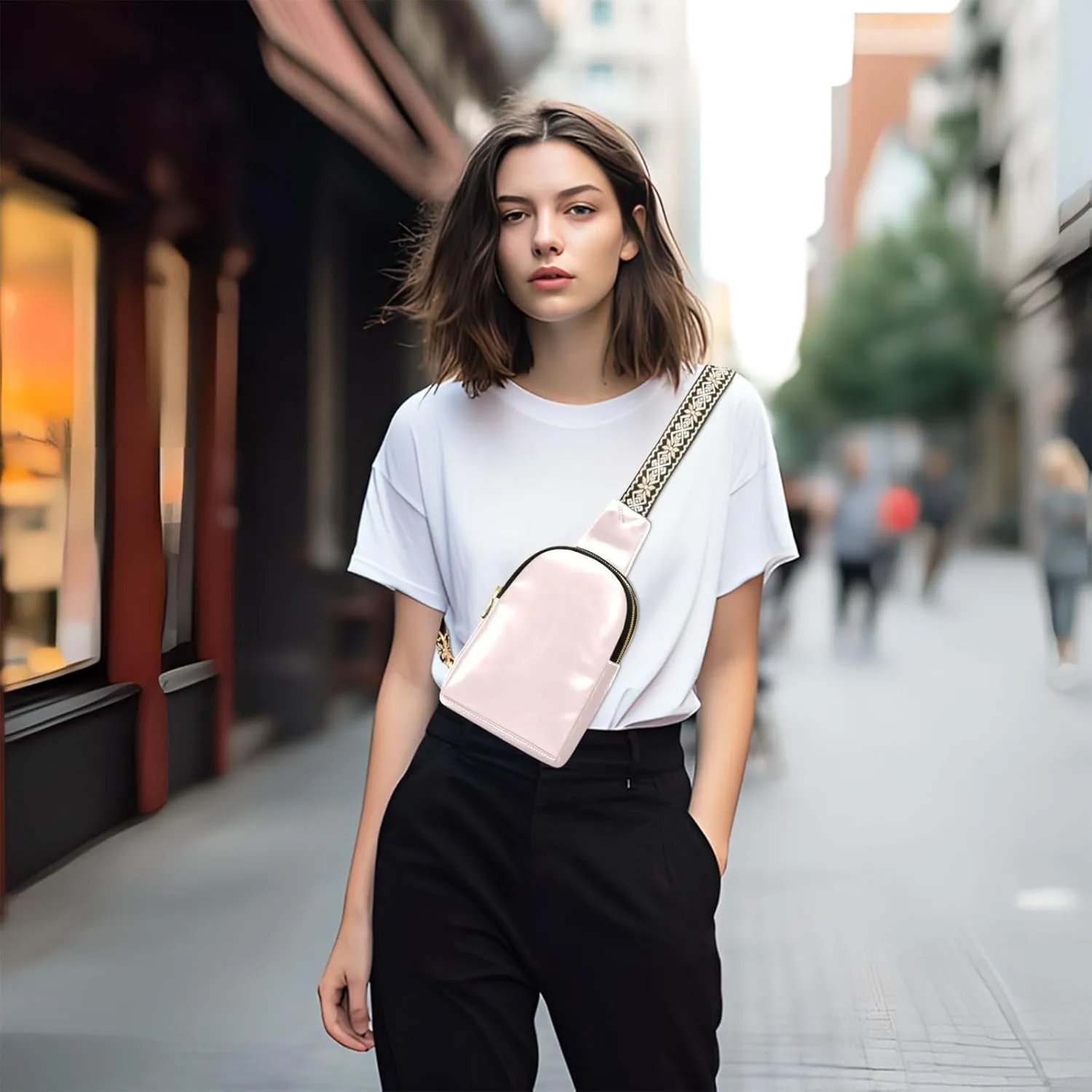 Small Sling Bag for Women Misty Rose Crossbody Fanny Packs for Travel, Casual 20818