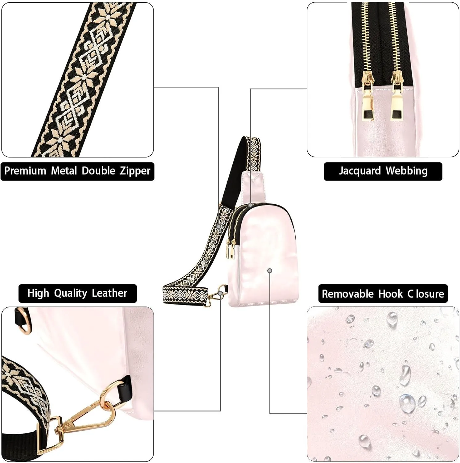 Small Sling Bag for Women Misty Rose Crossbody Fanny Packs for Travel, Casual 20818