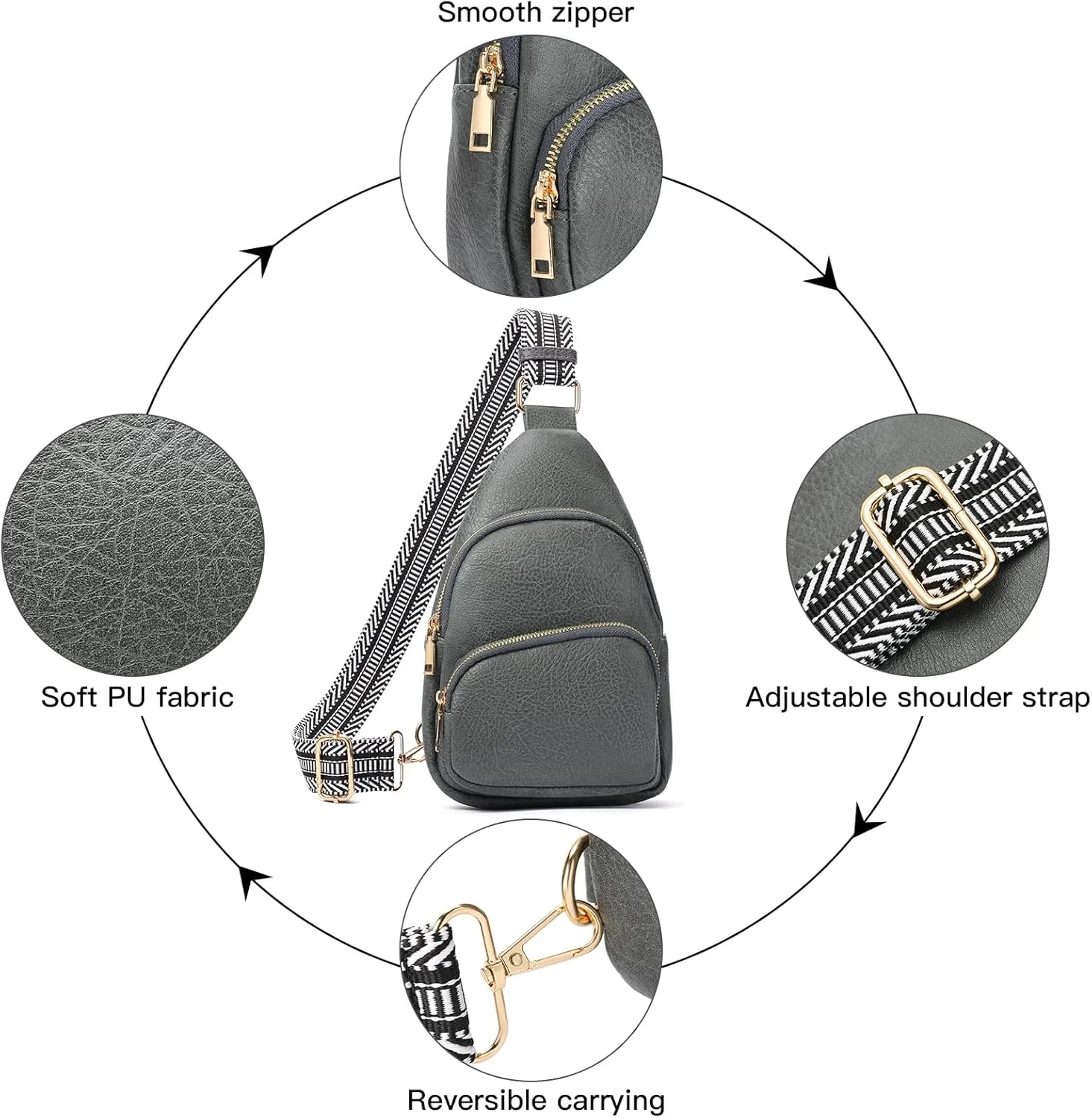 Small Sling Bag for Women, Vegan Leather Crossbody Fanny Packs Chest Bag With Guitar Strap